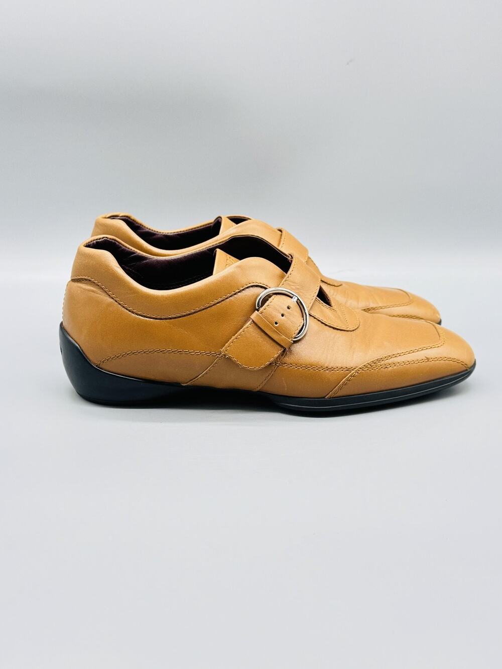 Tods Shoes Womens 6 Brown Leather Driving Loafers Buckle Strap Flats Comfort